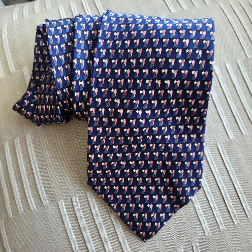 Stonehenge Mens Navy Blue Red White Star Flag Print 100% Silk NeckTie Patriotic